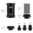 WLR - PQY BLACK AN6 / AN8 / AN10 Adaptor Fittings Inline Fuel Filter E85 Ethanol With 100 Micron Stainless Steel Element
