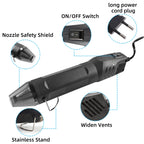 Mini Hot Air Gun 300°C 220V EU Plug Heat Tool with Stand for Crafts Shrink Wrap, Black/White