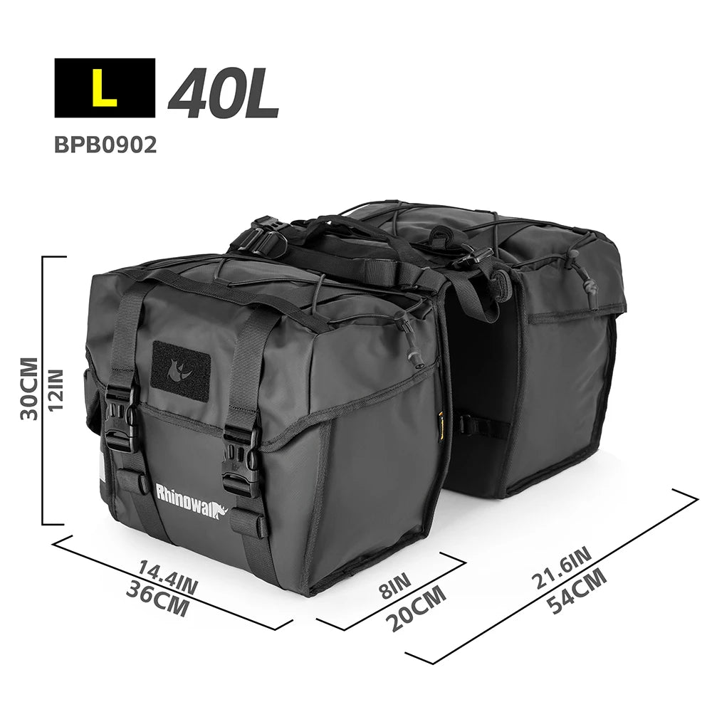 Rhinowalk Bike Pannier Bag 22/40/50L Waterproof Bicycle Double Side Saddlebag With Inner Support Plate Expandable Storage Strap