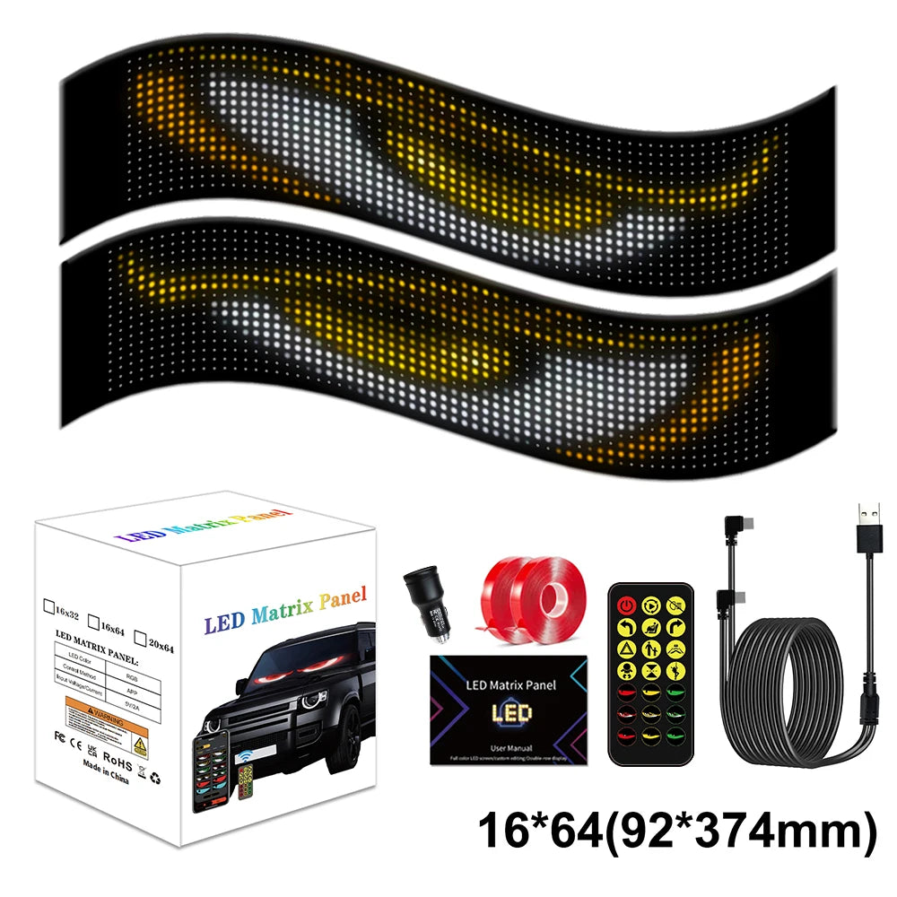 2 PCS Devil‘s Eye LED Animation Screen Light Car Windshield Screen USB Plug-in DIY App Control Flexible Scrolling Text Display