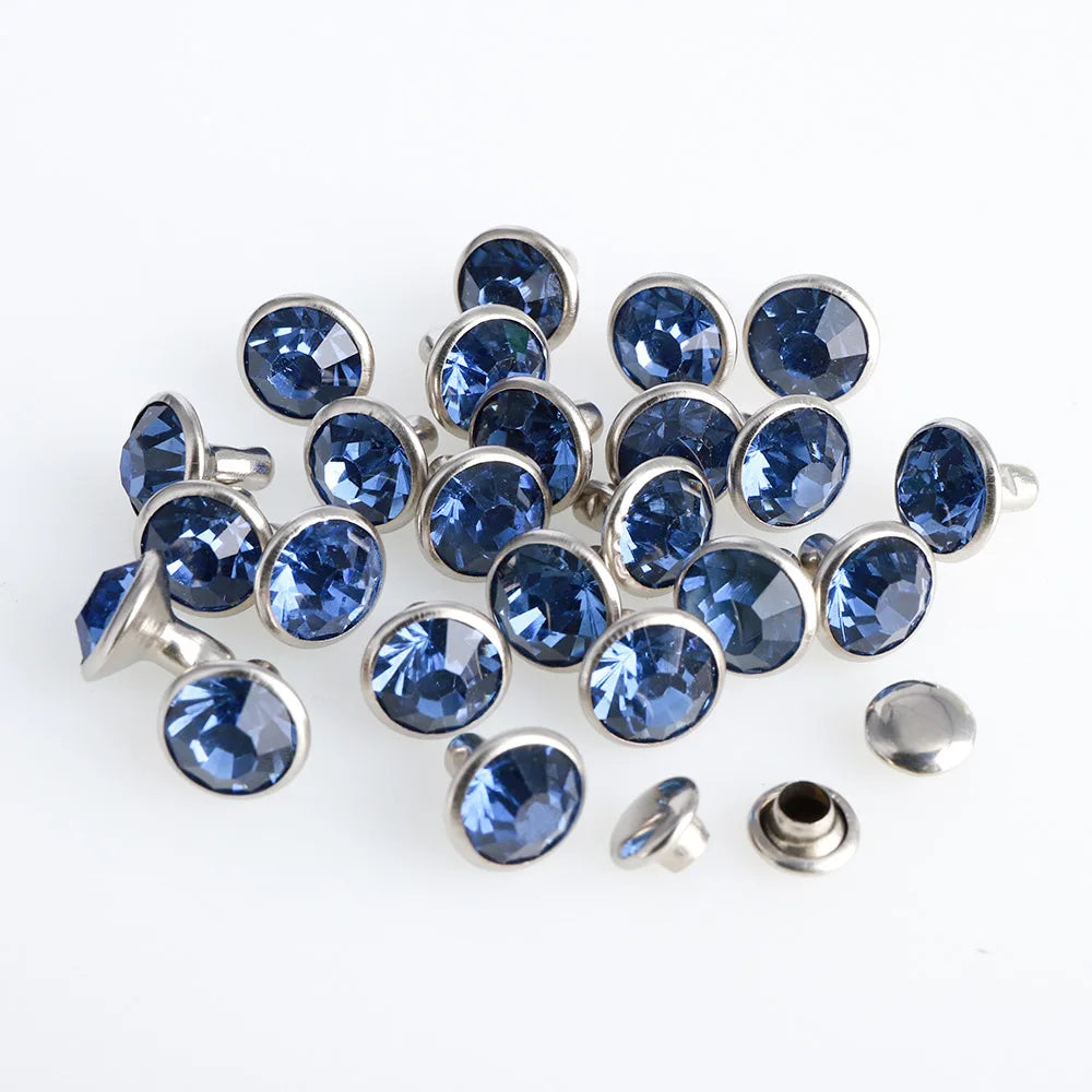 100 Sets 6/8mm Glass Rivets Rhinestone Glitter Crystal AB Silver Edge Stones Studs With Care Rhinestones for DIY Crafts Leather