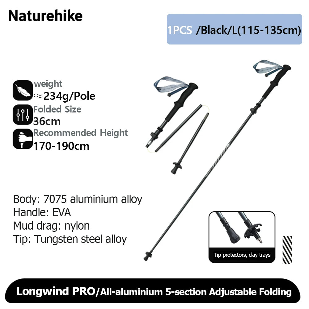 Naturehike Climbing Mountaineering Walking Stick Portable Folding Telescopic Hiking Pole Outdoor Trekking Poles Telescopic Baton