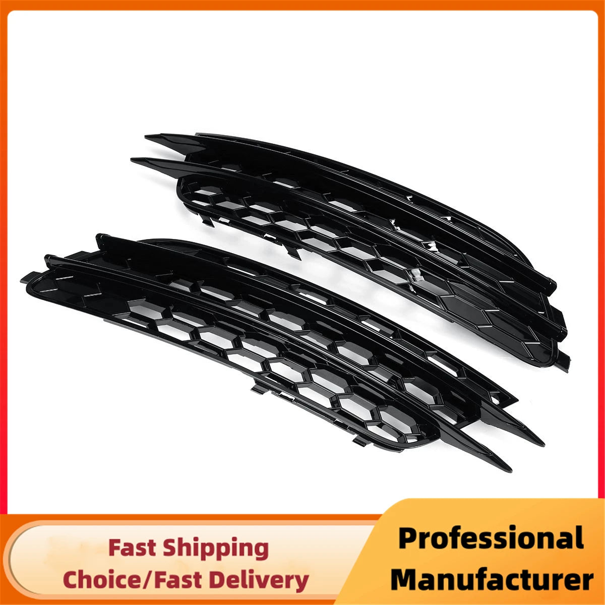 1Pair Front Bumper Fog Light Grille For Audi A6 C7 Sedan 2012 2013 2014 2015 Fog Lamp Honeycomb Mesh Grilles Glossy Black Cover