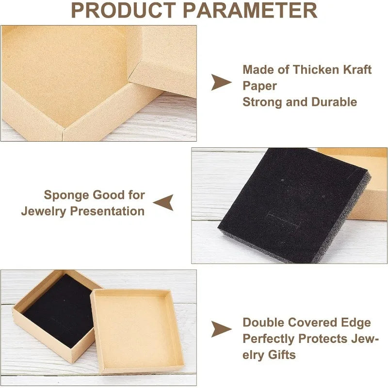 24 Pcs Cardboard Jewelry Boxes 3.54×3.54x1.18 Square Cardboard Box Paper Kraft Paper Gift Packaging Box for Christmas