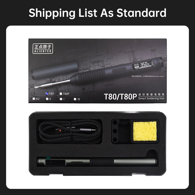ALIENTEK T80 T80P Soldering Iron Adjustable Temperature Tool DC 20V 80-450℃ Precision Repair Station PD 100W Portable Heat Tool