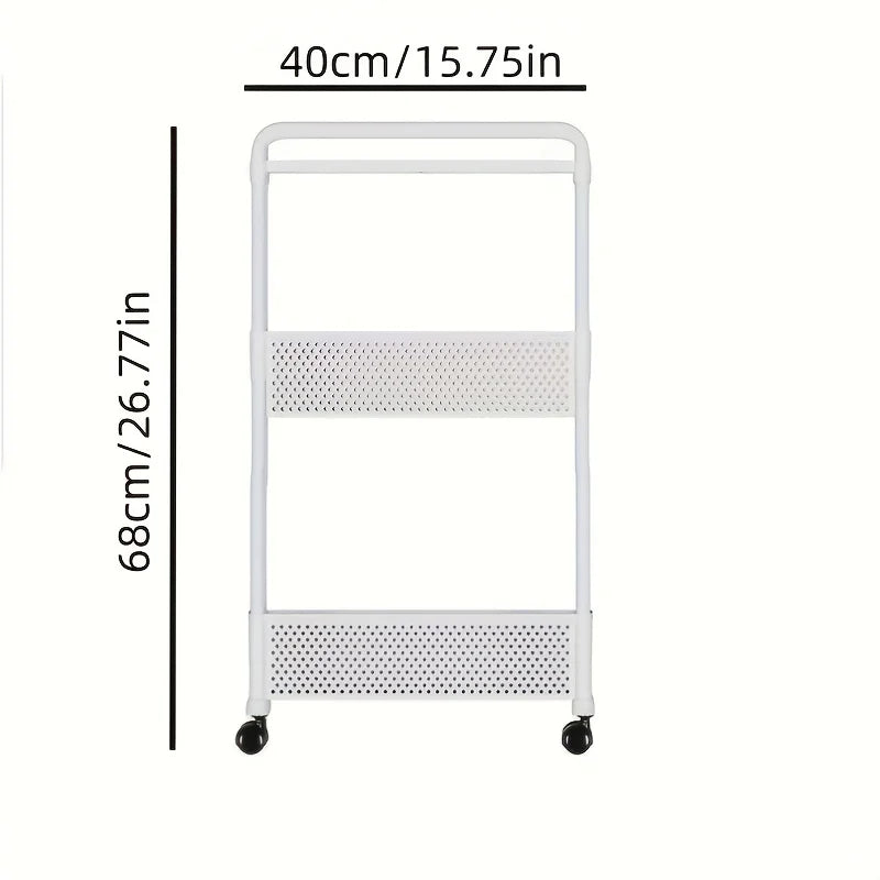 5.12in Narrow Rolling Storage Cart, 3-Tier Plastic Organizer Rack, White