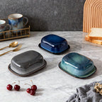 1pc Retro Kiln-change Ceramic Butter Dish with Lid, Porcelain Butter Dish for Countertop Butter Keeper Butter Holder Container f