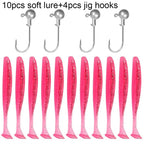 14PCS Gear Kit 10PCS Soft Lure 5.5cm 7cm 10cm T Tail Worm 4PCS Jigging Head Hook 3g 5g 10g Metal Jig Fishing Pesca Swimbait Bait