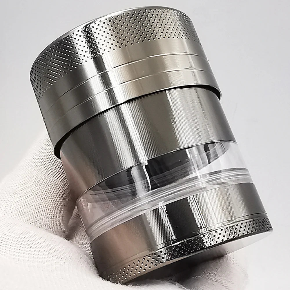New 55MM Toothless Manual Metal Herb Grinder Spice Crusher Large-capacity Portable Toothless Design Transparent Screen Catcher