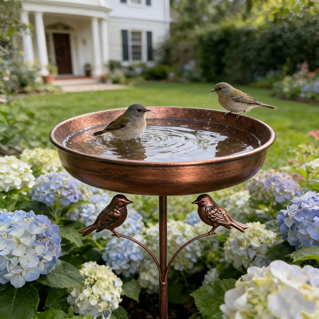 Rustproof Outdoor Vintage Bird Bath And Feeder Combo with 5 Claw Ground Plug Easy to Clean Metal Design Perfect Gift for Bird Lo