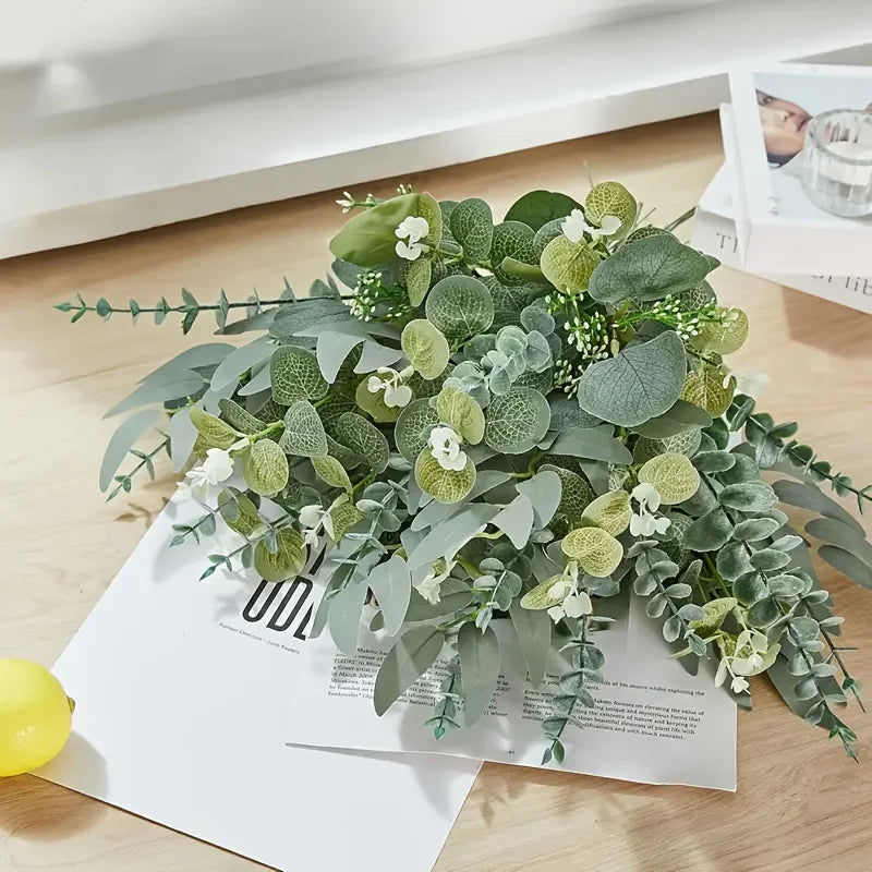 Artificial Eucalyptus Leaf Stems Bundle 50-90pcs Mixed Willow & Silver Eucalyptus for DIY Decor