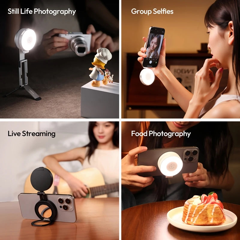 Ulanzi LM23 Magsafe Pocket LED Light Foldable Video Light 360 Adjustable 2500-8500K Bi-color for Iphone 17 16 Android Phone Live