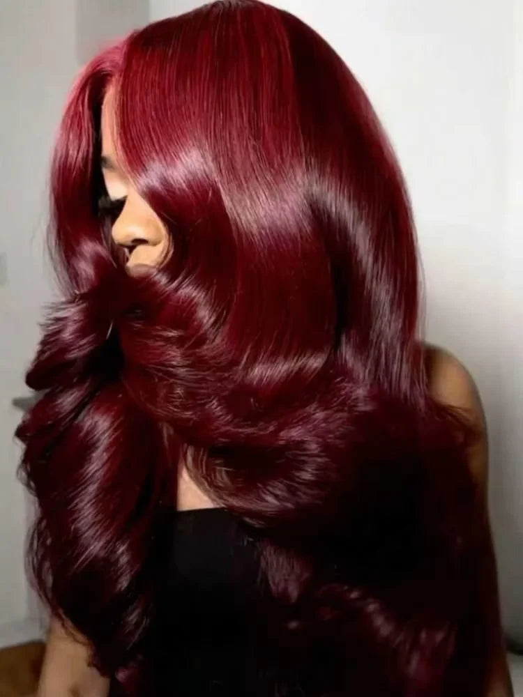 Burgundy 99J Human Hair Lace Front Wig 13x4 HD Transparent Body Wave 16-34in