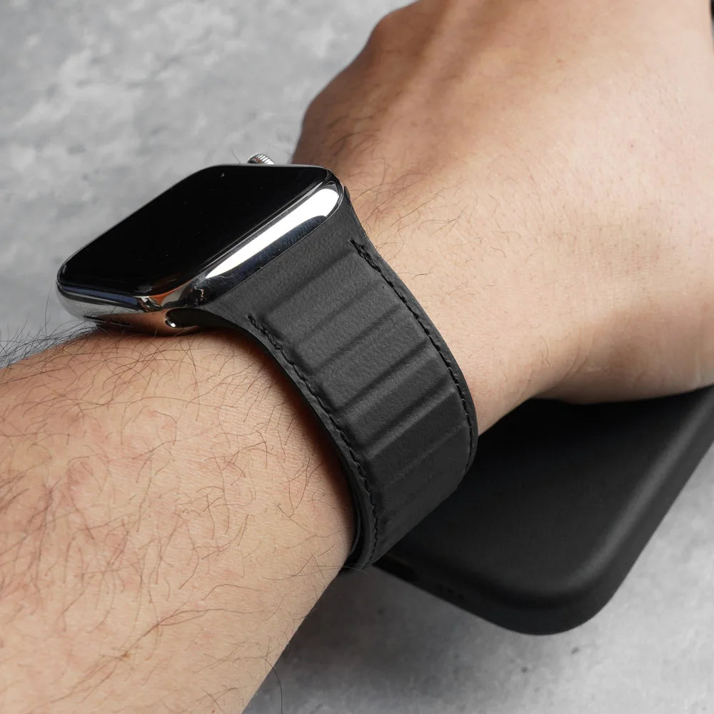 Magnetic Nappa Genuine Strap for Apple Watch Ultra 2 Band 49mm 46mm 45mm 44mm Suede Leather Accessories for iWatch S10 9 8 7 6