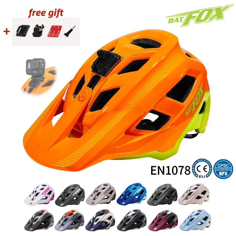 BATFOX MTB Cycling Helmet with GoPro Mount, Comfort Liner, M/L 55-62cm, Multi-Color