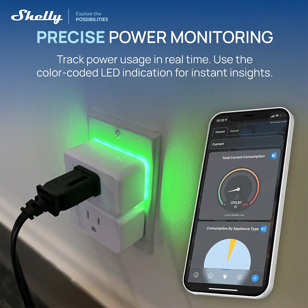 Shelly Plug US Gen4 Zigbee Certified Matter Compatible Wifi Smart Socket With Power Monitoring Bluetooth Connectivity
