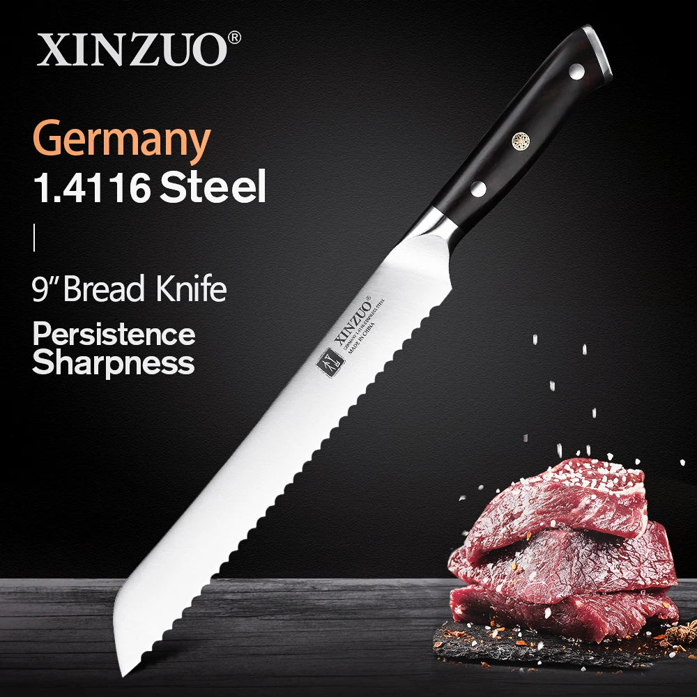XINZUO 1pc-5pcs Kitchen Knives Set German 1.4116 Steel Chef Cleaver Santoku Utility Paring Knife Nature Ebony Wood Handle