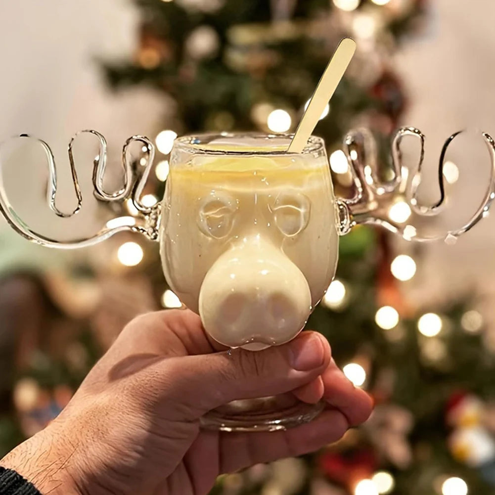 1/2/3PCS Christmas Elk Glass Cup 8Oz Milk Moose Mug Christmas Reindeer Head Beer Water Cup Xmas Holiday Party Drinkware Gifts