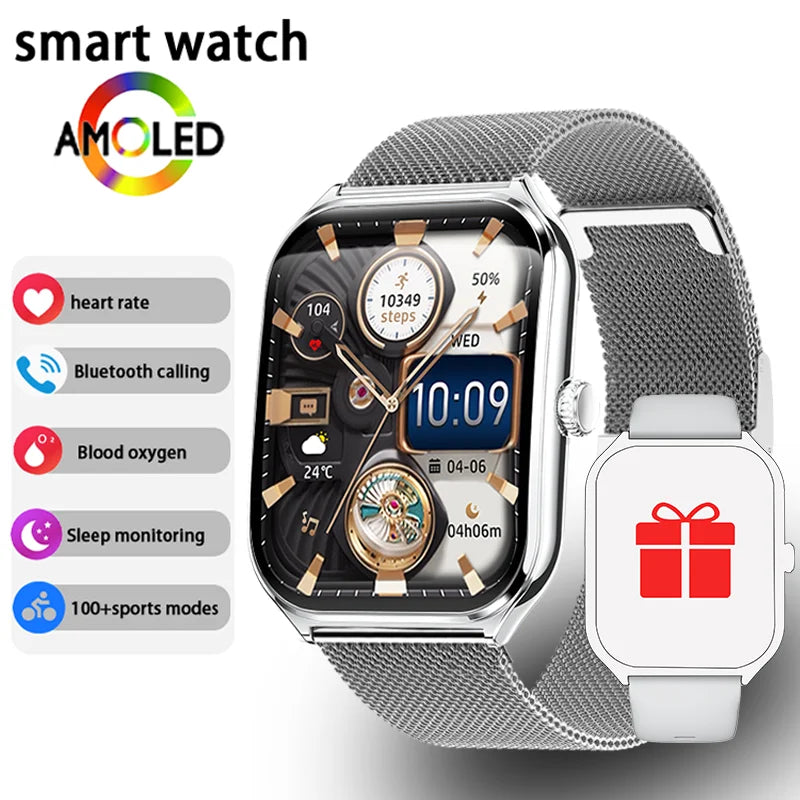 Ultra Thin Smartwatch 1.96in AMOLED Display Bluetooth Calling for Android iOS, Black