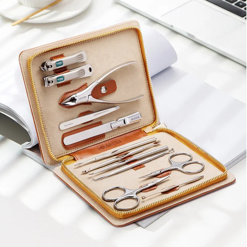 MR.GREEN Manicure Set 12 In 1 Full Function Kit Professional Stainless Steel Pedicure Sets With Leather Portable Case Idea Gift