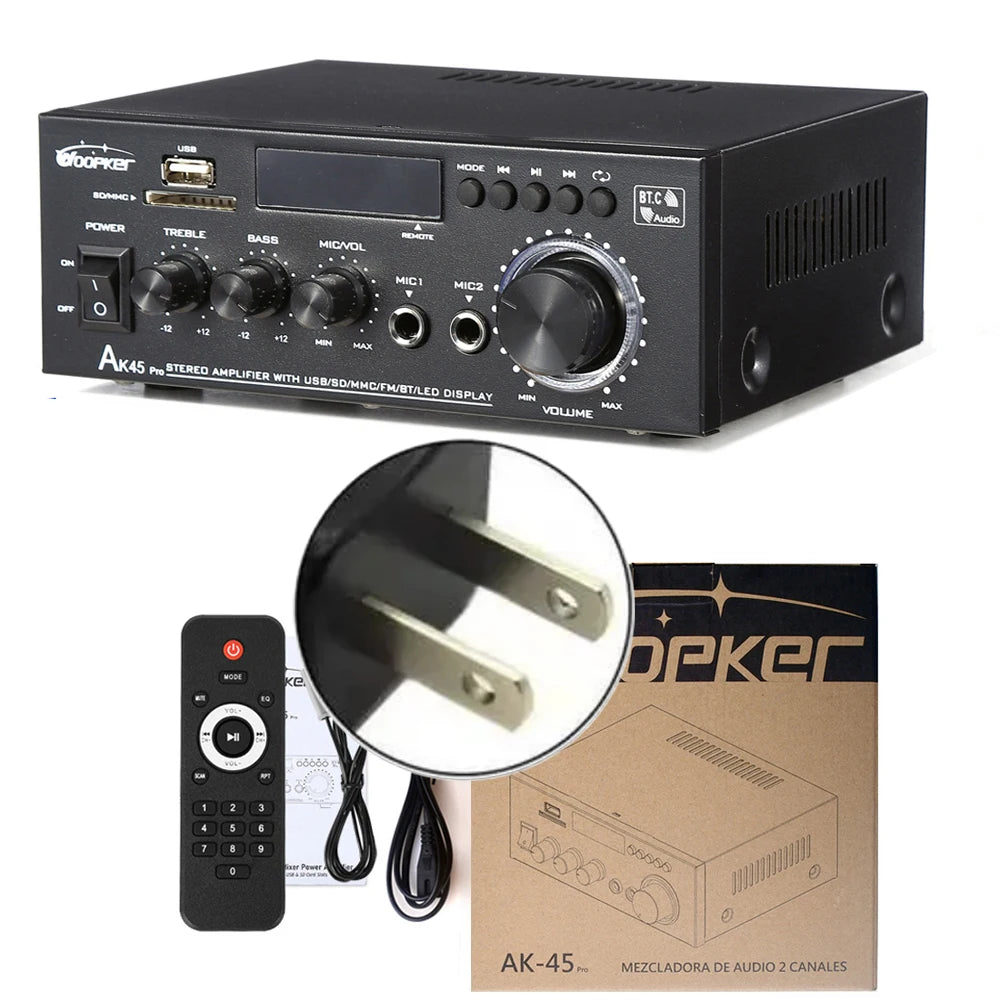 Woopker AK55/AK45 Pro/AK380 Sound Amplifier Bluetooth5.0 Hifi Digital Amp Audio 2.0 Channel FM USB for Car Home Theater Karaoke
