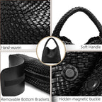 Woven Tote Bag for Women Large Woven Handbag Soft Leather Shoulder Bag Work Shopper Summer Beach Travel Tote Bag with Purse