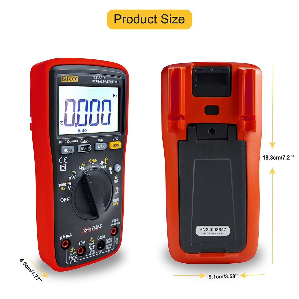 ZIBOO 15B PRO 17B PRO True RMS Digital Multimeter,for Electrical Applications Along with Resistance Continuity Diode Capacitance