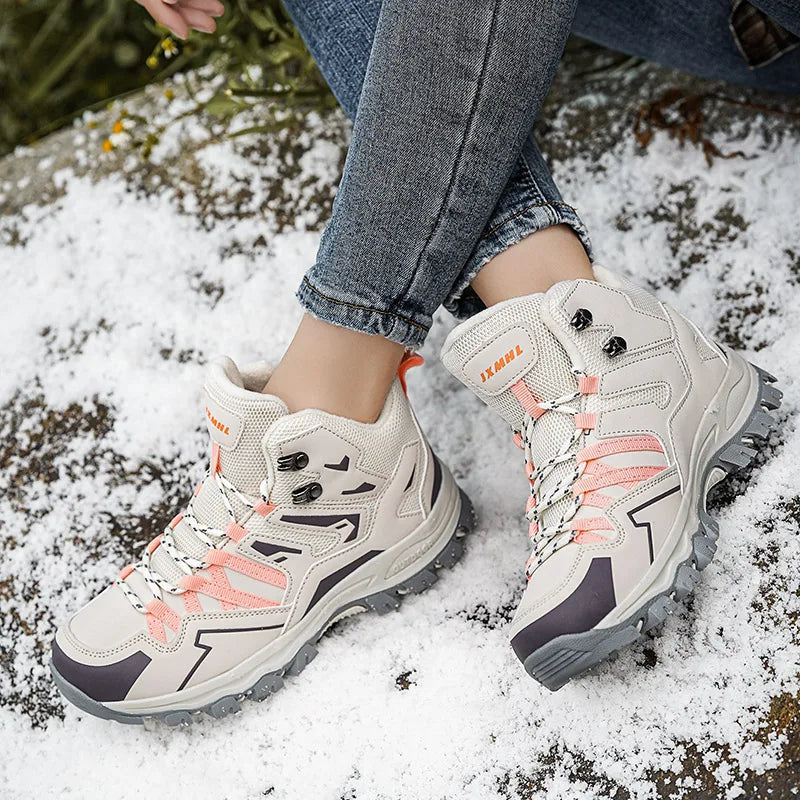 Women's Winter Boots Outdoor Hiking Boots High-top Plus Velvet Warm Hiking Shoes Women's Rainproof And Non-slip Hiking Shoes