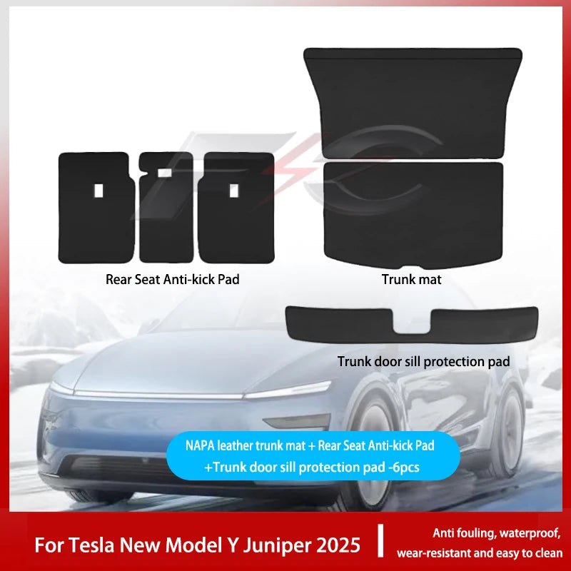 For Tesla New Model Y Juniper 2025 Leather Trunk Mats Rear Seat Back Protector Pad Backrest All Weather Liner Pet Anti-kick Pad