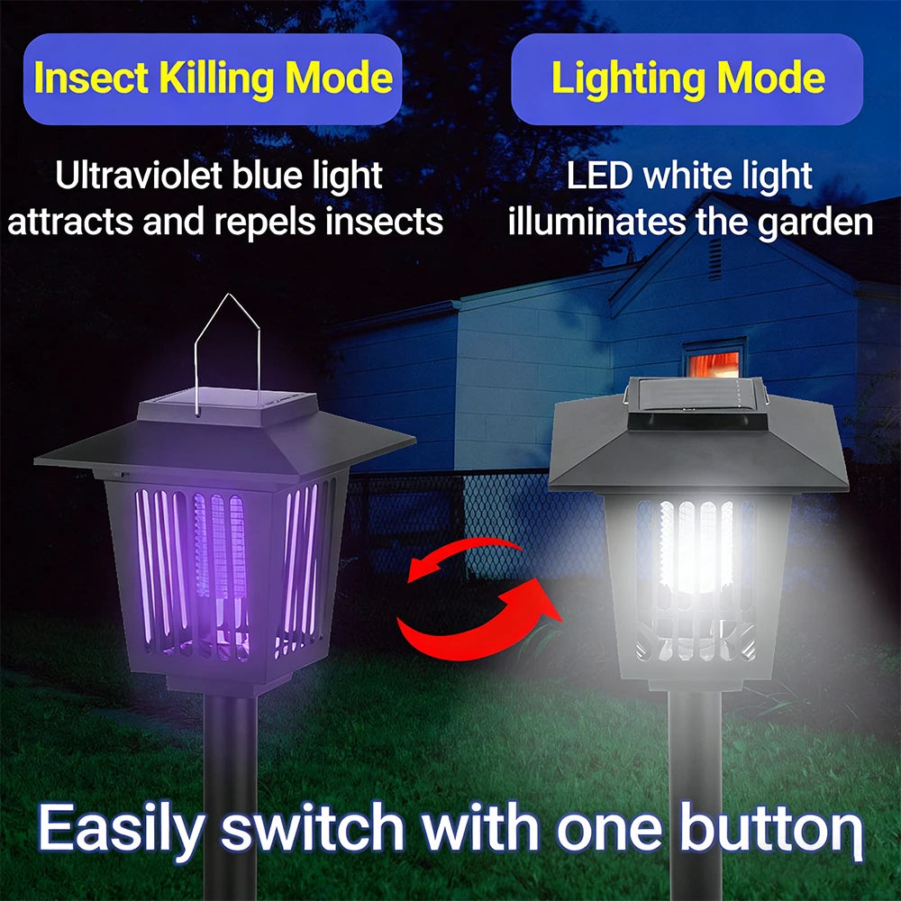 1 Pcs Solar Bug Zapper Outdoor Indoor Waterproof Mosquito Killer Lamp with White and UV Light Portable Cordless Mosquito Insect