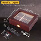 Cigar Humidor, Cedar Wood Desktop Humidors Case with Digital Hygrometer, Humidifier & Divider, Cigar Gift for Men, Glass Top Box