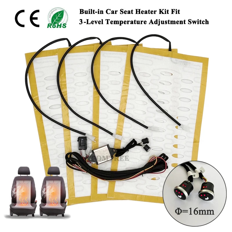 Universal Built-In Car Seat Heater Kit Fit 2 Seats 12V Alloy Wire Heating Pads 3 Levels Dual Control Heated Switch System
