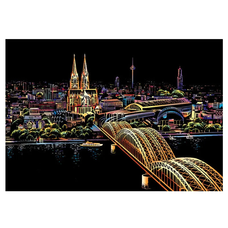 DIY A3 City Landmarks Paris London Night Scene Scratch Painting With Tool Scenery Landscape Colorful Scratch Art Room Decor Gift