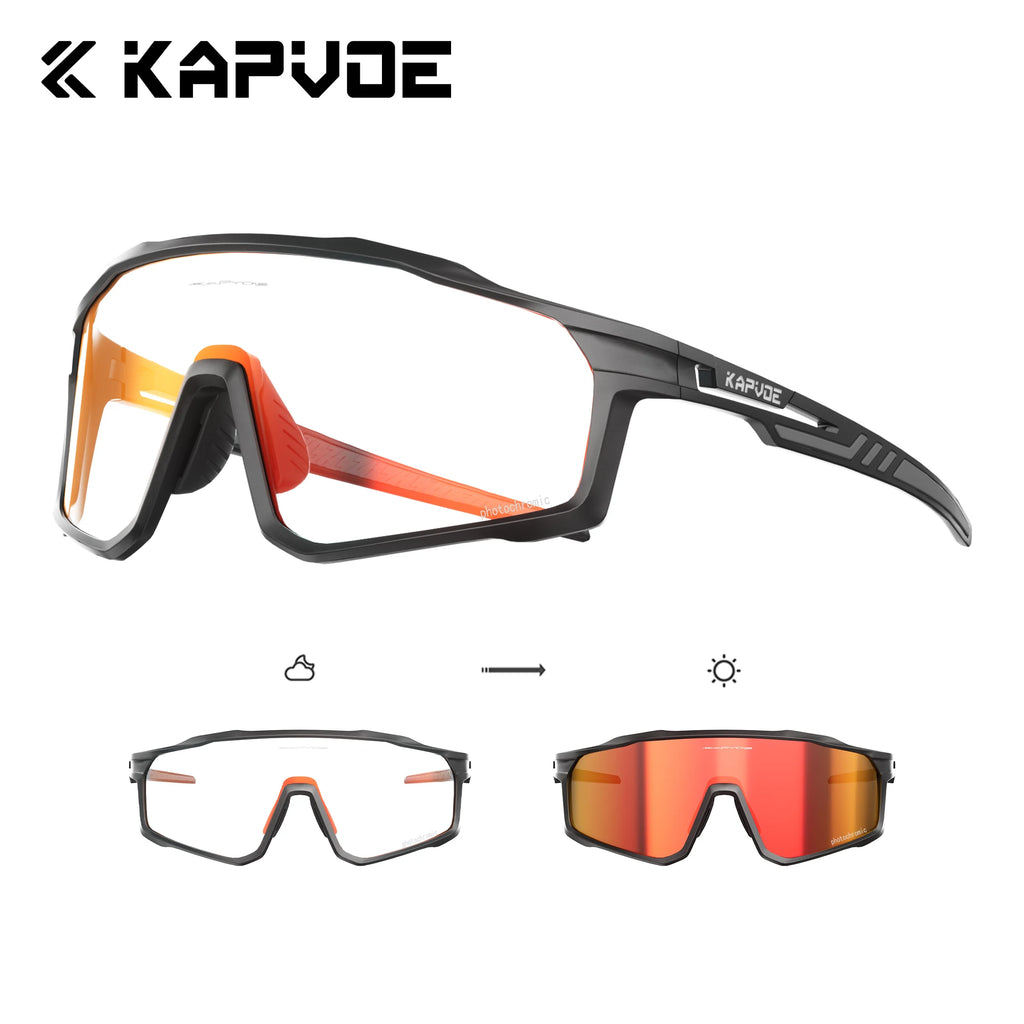 Kapvoe M/L Size Photochromic Cycling Glasses Large Head Sports Sunglasses for Men Women UV400 Bike Glasses Hiking Eyewear