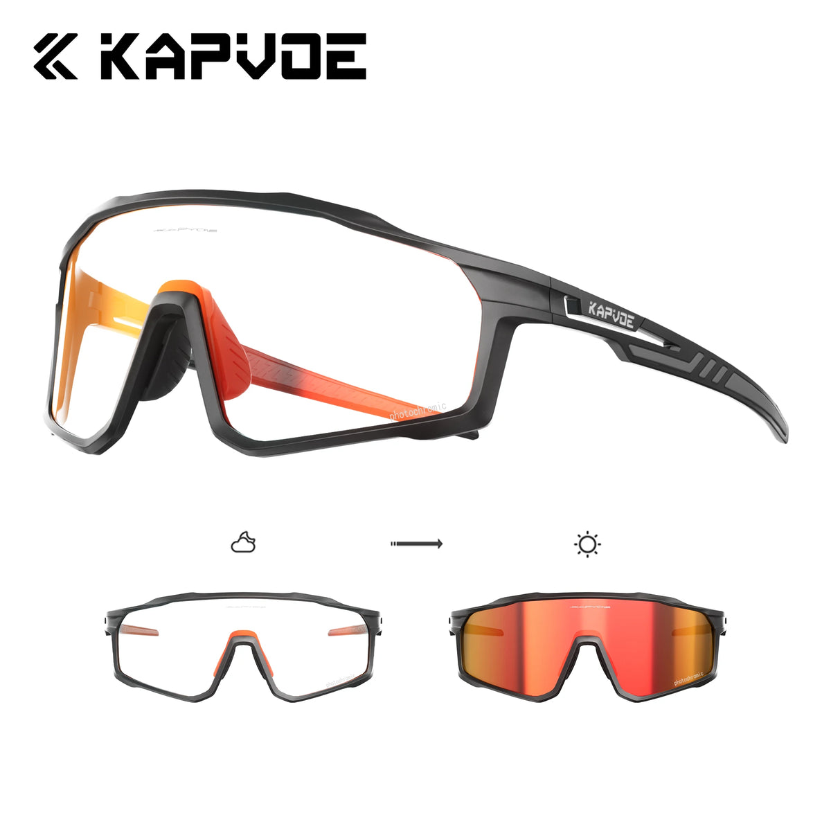 Kapvoe M/L Size Photochromic Cycling Glasses Large Head Sports Sunglasses for Men Women UV400 Bike Glasses Hiking Eyewear