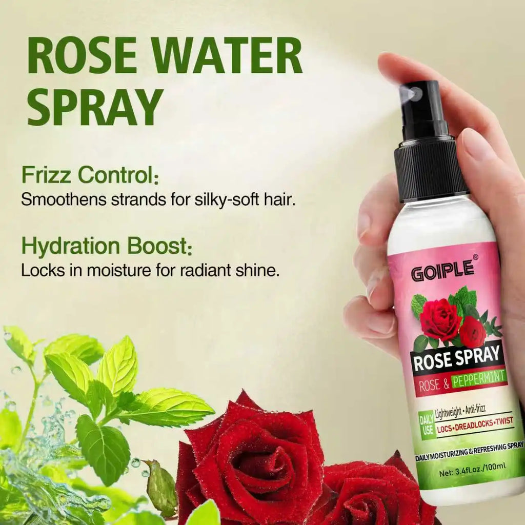 GOIPLE 2-in-1 Rose & Peppermint Shampoo + Rose Spray Set for Locs Dreadlocks Twists, 12.17oz + 3.4oz