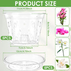 5Pcs Plastic Orchid Pot 4/5/6inch Transparent Slotted Orchid Pots with Holes and Saucers Breathable Flower Plant Pot for Nursery