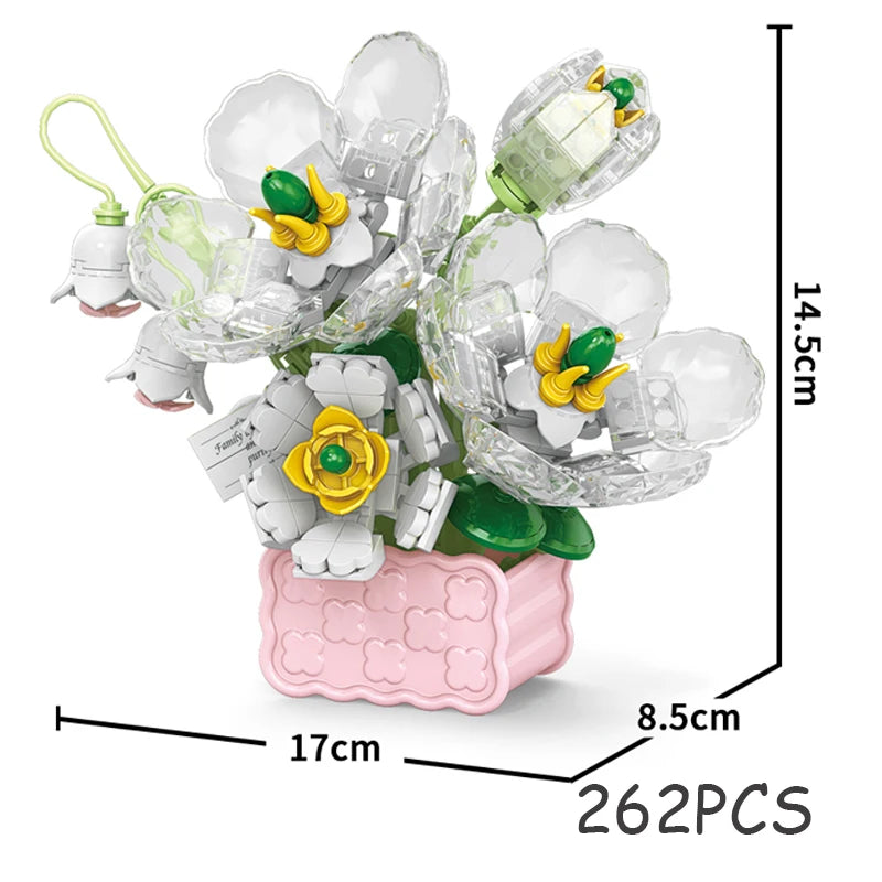 Rose Eternal Flower Basket Potted Plants Mini Particle Building Block,DIY Sunflower Flower Ornament Assembled Toy,For Kids Gifts