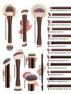 22pcs Professional Makeup Tools Set With Velvet Bag,20pcs Soft Long Aluminum Tube Makeup Brush Set+2pcs Powder Puffs Accessories
