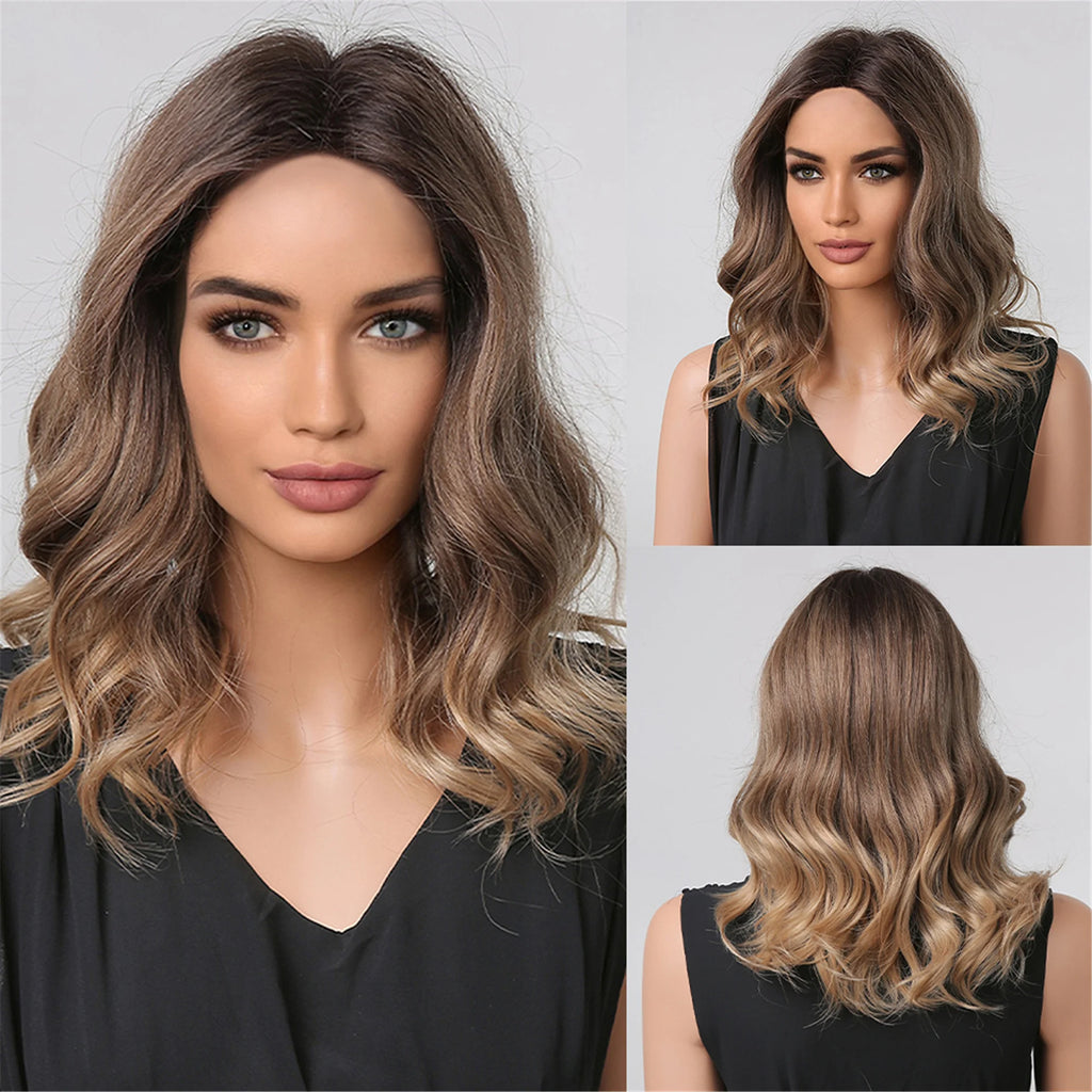 HENRY MARGU Platinum Blonde Short Curly Synthetic Wigs Short Wave Bob Hair Wigs Middle Part Natural Hairline Wig Heat Resistant