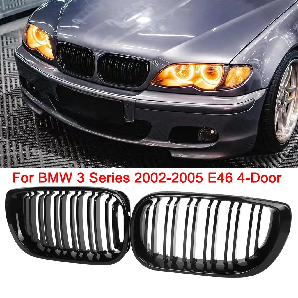 E46 Grille Front Kidney Grill For BMW 3 Series 2002-2005 E46 4-Door 320i 325i 325xi 330i 330xi Double Slats Black Grill