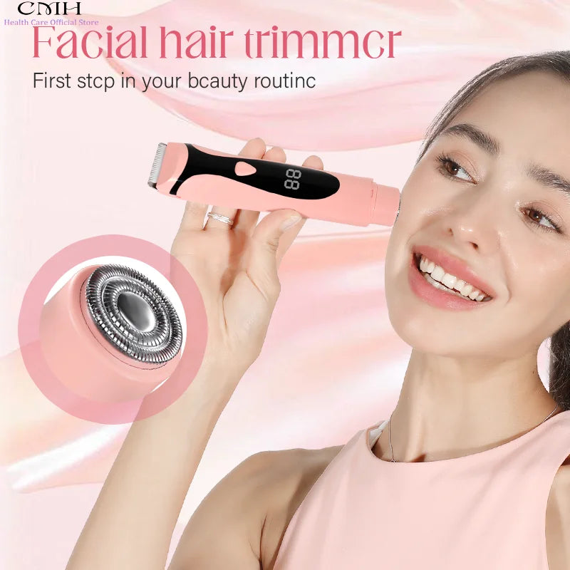 Women 2in1 Electric Shaver, Body Facial Underarm Leg Hair Removal Type-C USB Rechargeable Low Noise Portable Trimmer Beauty Tool