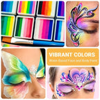 65-Color Face & Body Paint Palette with 32 Stencils, Bright Long-Lasting Makeup, 100g