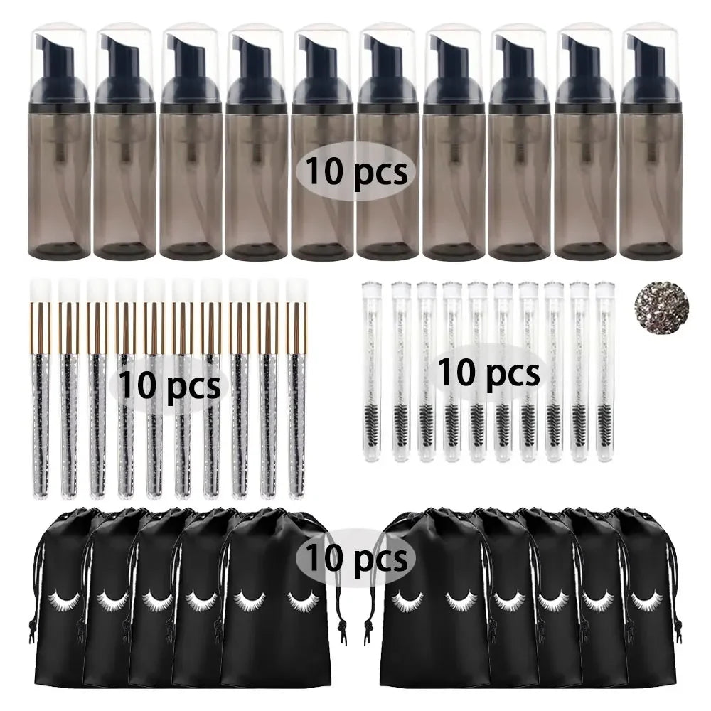 Eyelash Shampoo Cleaning Tools Include 60ML Empty Bottle Foam Dispenser Eyelash Brush Storage Bag Cleaning Nose Brush Eyelash