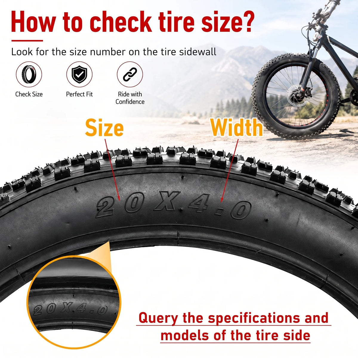 20x4.0 Fat Bike Outer Tire 20 Inch Replacement Tire for Snow Beach Cycling