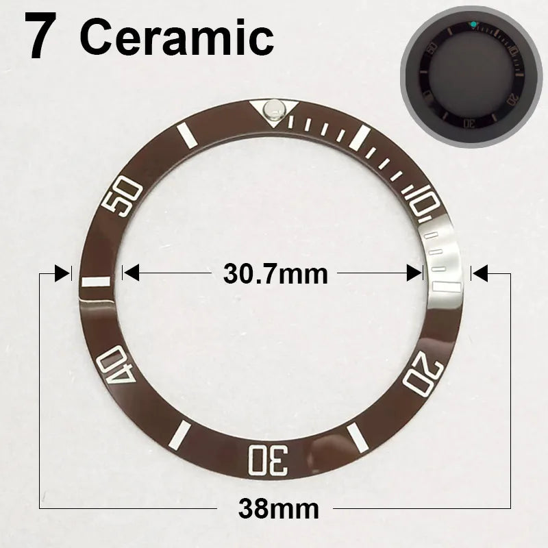 Ceramic sloped luminous watch bezel insert 38-30.7mm fits 40mm case, assorted colors