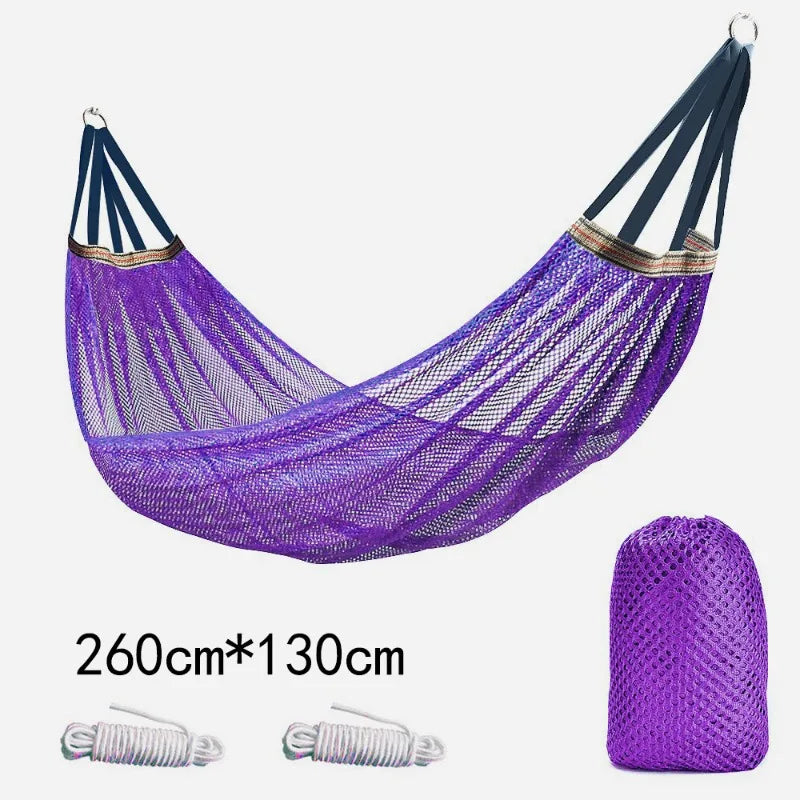 Outdoor Hammock with Ice Silk Mesh, Swing Bent Pole Anti-Tip Camping Travel Accessories