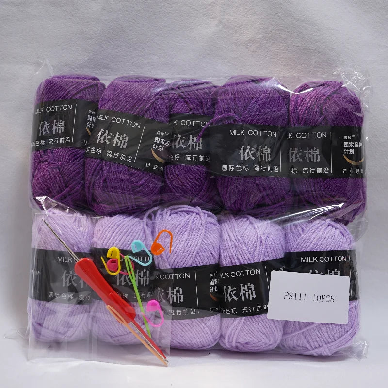 10Pcs 500g 4Ply Milk Cotton Yarn for Knitting Crochet, Wool Cotton Yarn DIY Material Pack for Hand-Knitted Sweaters, Bags, Dolls