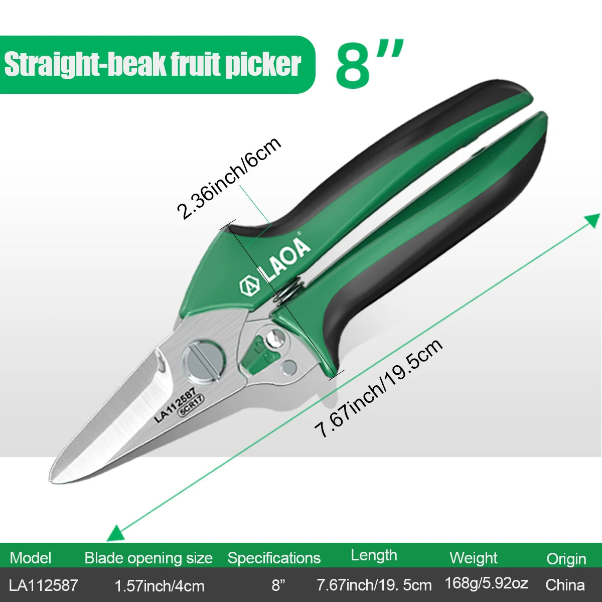 LAOA Garden Pruning Shears 8" Multipurpose Scissors Fruit Picking Branch Cutting Gardening Hand Tool