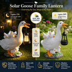Solar Duck Garden Statue With Lantern, Resin Goose Family Figurine LED Light Waterproof Outdoor Home Decor For Patio, Lawn, Pond